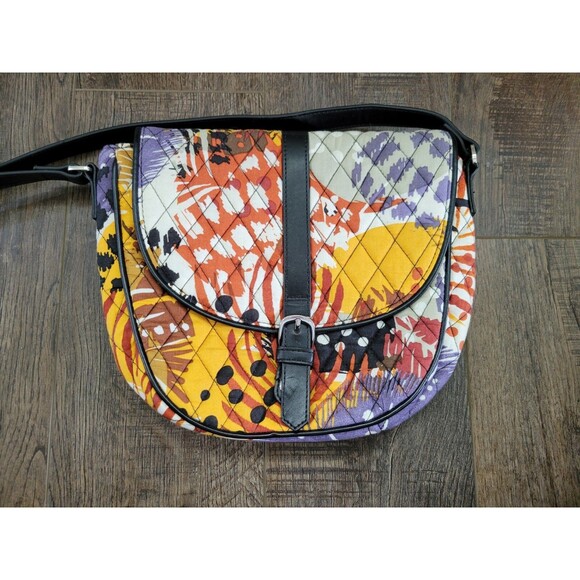 Vera Bradley Saddle Bag Crossbody Purse Painted Feathers - Picture 2 of 10
